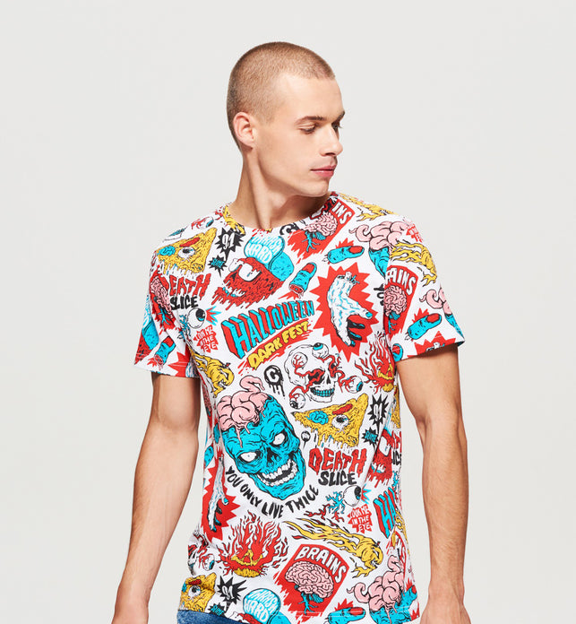 T-Shirt With All Over Halloween Print